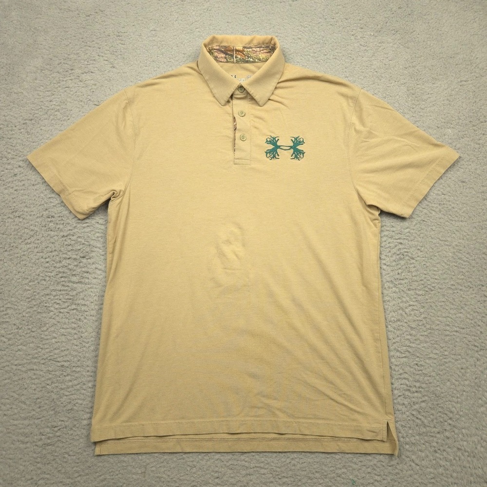 Under Armour Polo Shirt Mens Large Tan HeatGear Golf Polo Camo Trim Performance